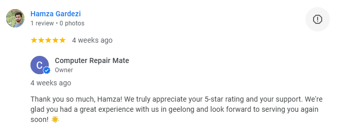 Review 2 on our computer repair service in geelong.png
