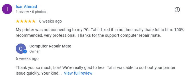 Review 4 on our computer repair service in geelong.png