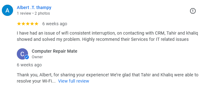 Review 5 on our computer repair service in geelong.png