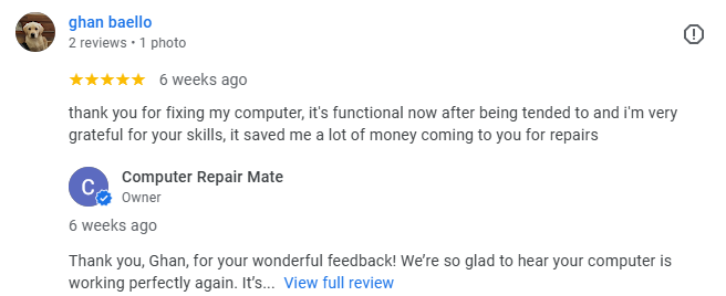 Review 6 on our computer repair service in geelong.png
