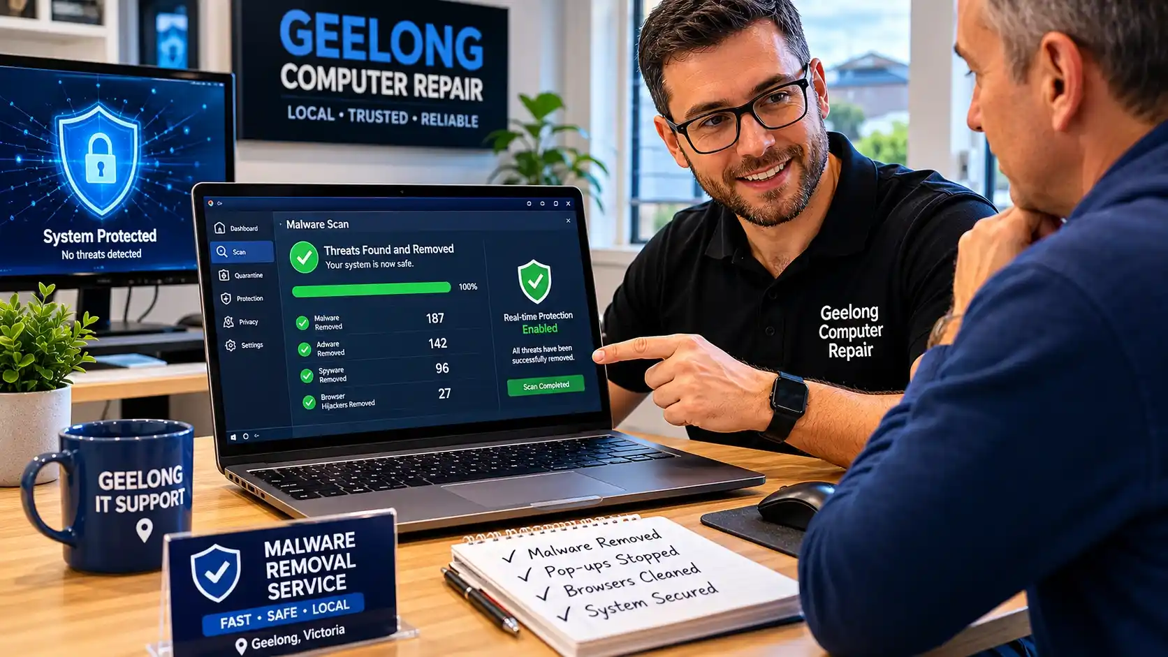 Local Geelong computer technician performing professional malware and virus removal service