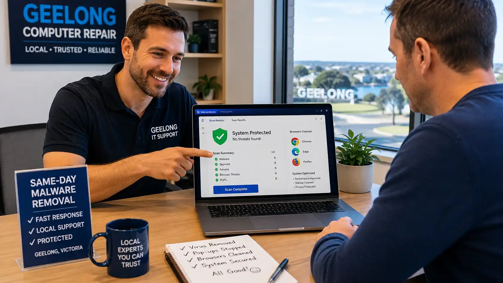 Friendly local technician providing same-day malware removal and computer repair support in Geelong