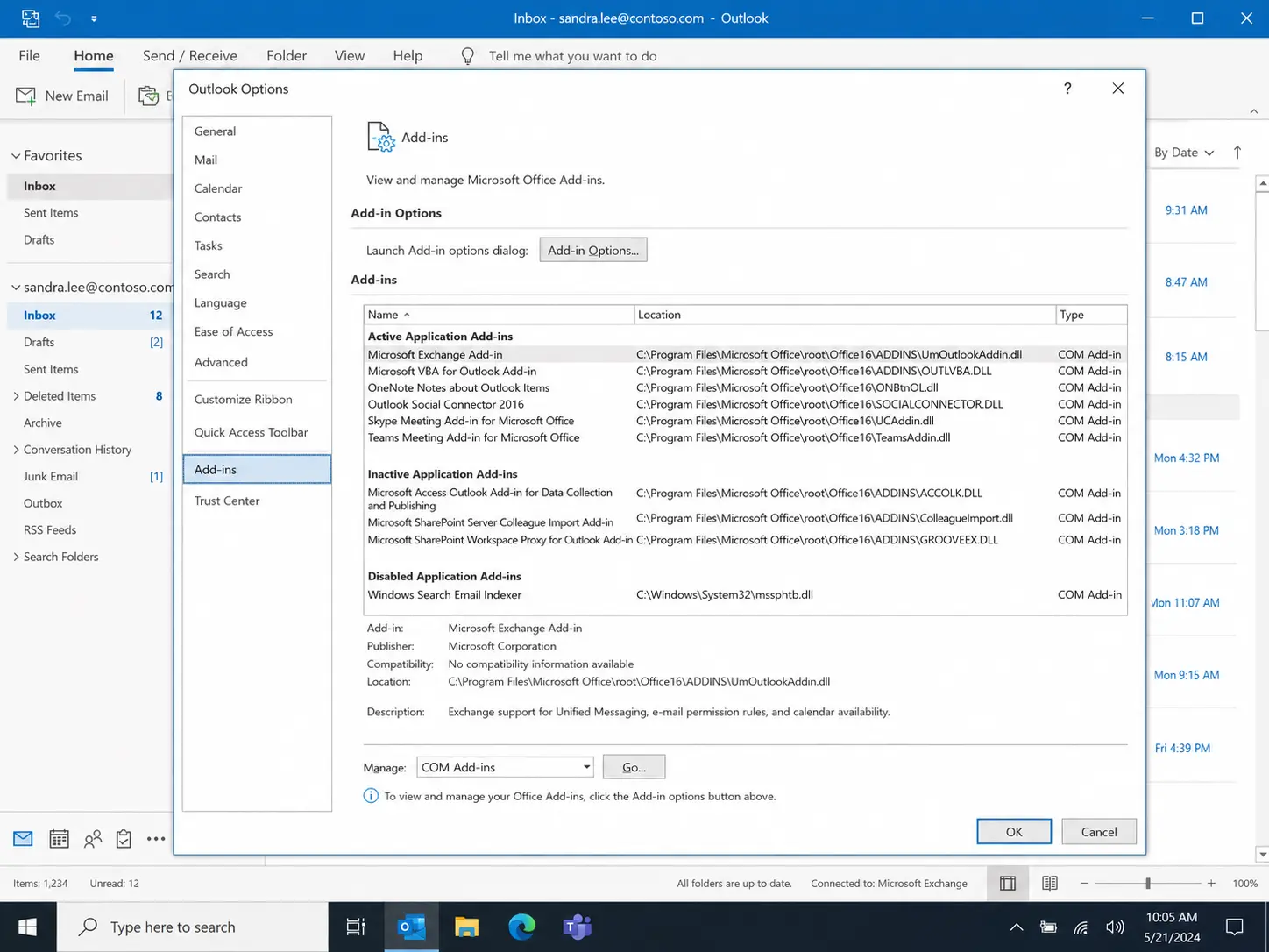 how to disable Outlook add-ins fix sending problem