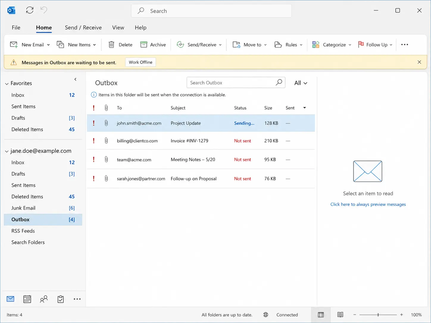 Outlook outbox stuck emails fix how to clear