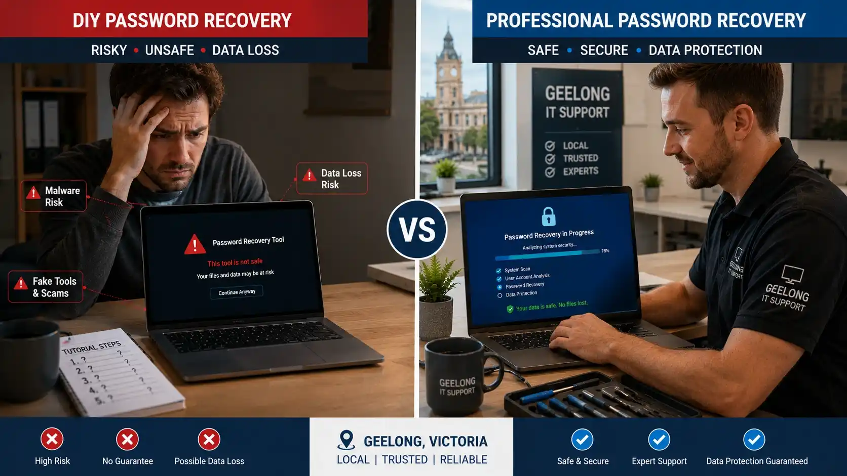 Comparison between DIY password recovery and professional computer repair services