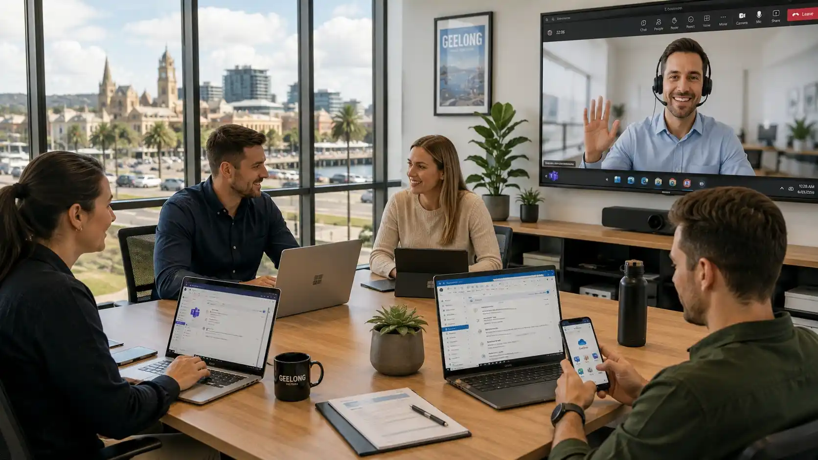 Local Geelong business team collaborating using Microsoft 365 cloud tools